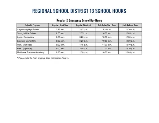 Regional School District 13 2026–2027 Academic Calendar Page 2