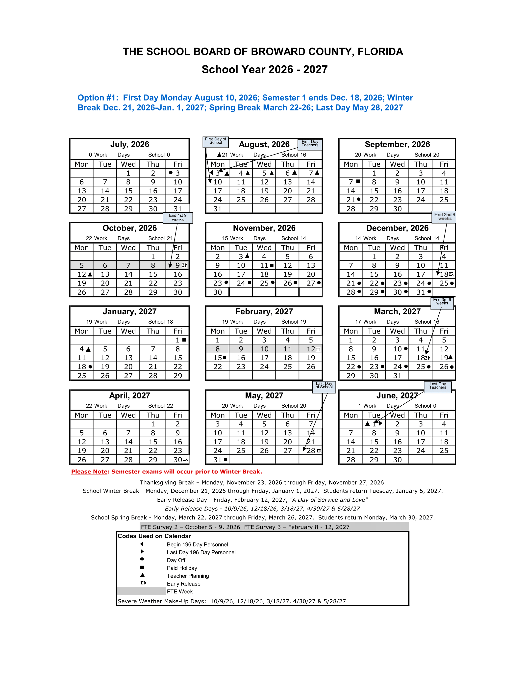 BROWARD COUNTY PUBLIC SCHOOLS Calendar 26-27 | CalendarStates.com
