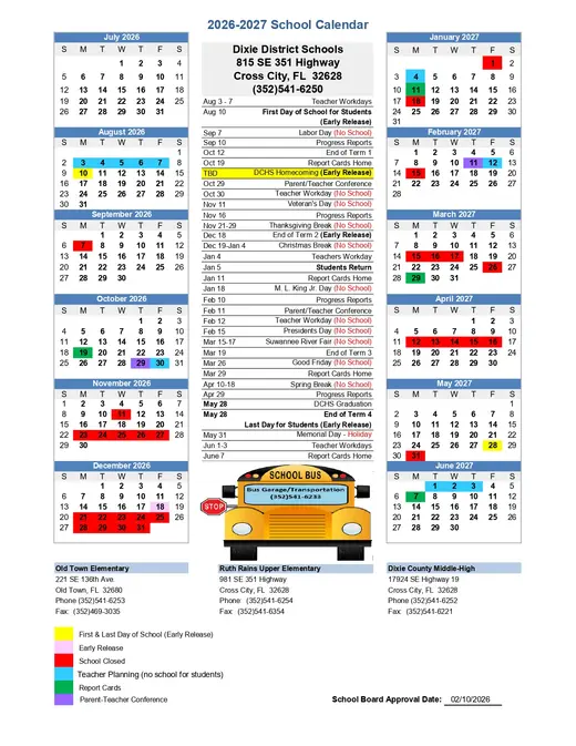 Dixie District Schools 2026–2027 Academic Calendar