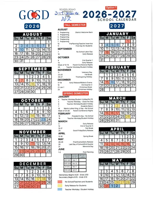 Gilchrist County School District 2026–2027 Academic Calendar