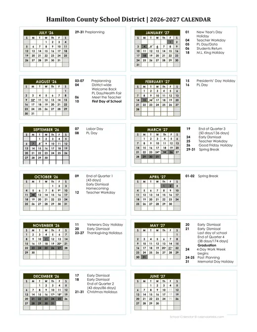 Hamilton County School District 2026–2027 Academic Calendar