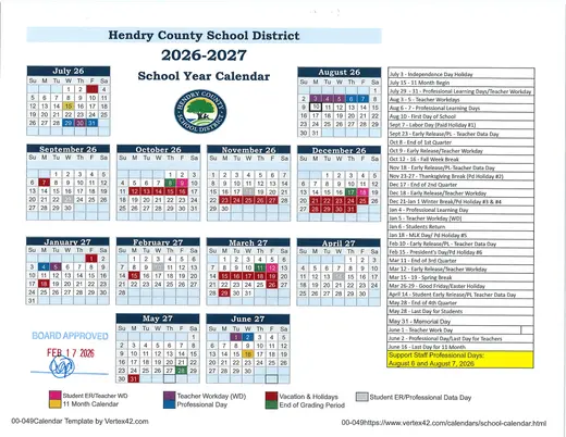 Hendry County School District 2026–2027 Academic Calendar