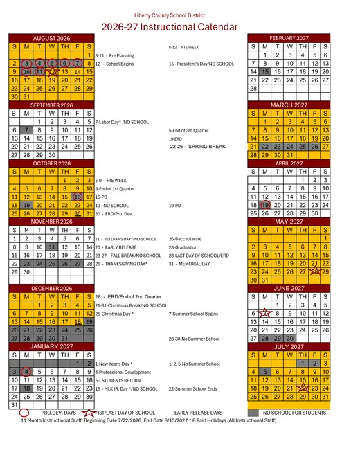 Liberty County School District 2026–2027 Academic Calendar