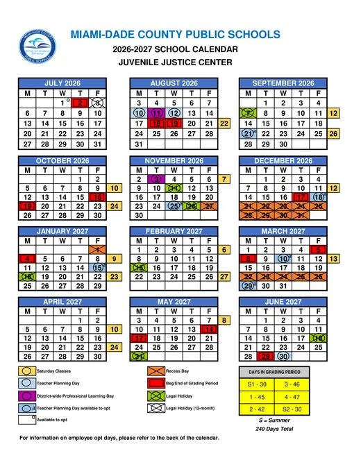 Miami-Dade County Public Schools 2026–2027 Academic Calendar Page 3