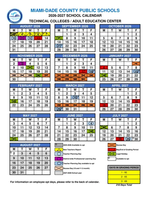 Miami-Dade County Public Schools 2026–2027 Academic Calendar Page 5