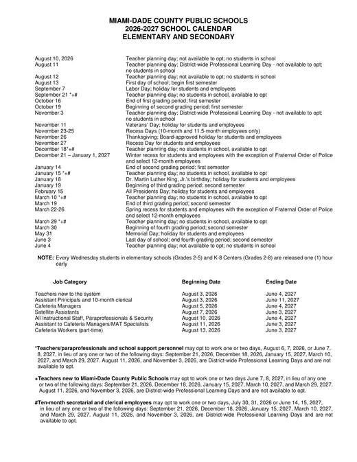 Miami-Dade County Public Schools 2026–2027 Academic Calendar Page 8