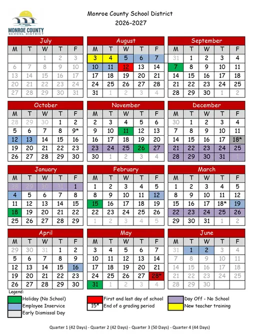 Monroe County School District 2026–2027 Academic Calendar Page 3