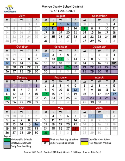 Monroe County School District 2026–2027 Academic Calendar Page 5