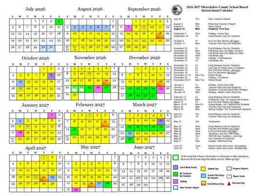 Okeechobee County School District 2026–2027 Academic Calendar