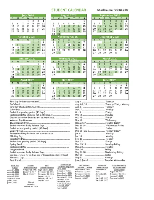 St. Lucie County School District 2026–2027 Academic Calendar