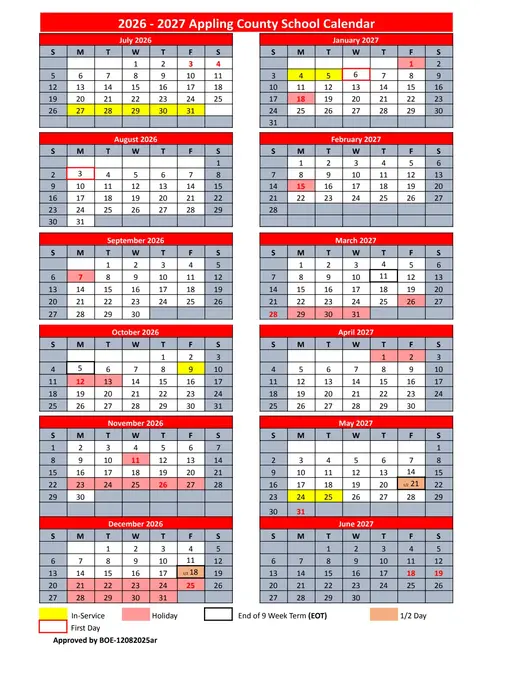 Appling County School System 2026–2027 Academic Calendar