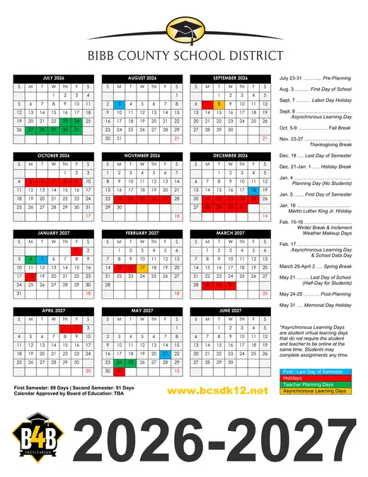 Bibb County School District 2026–2027 Academic Calendar