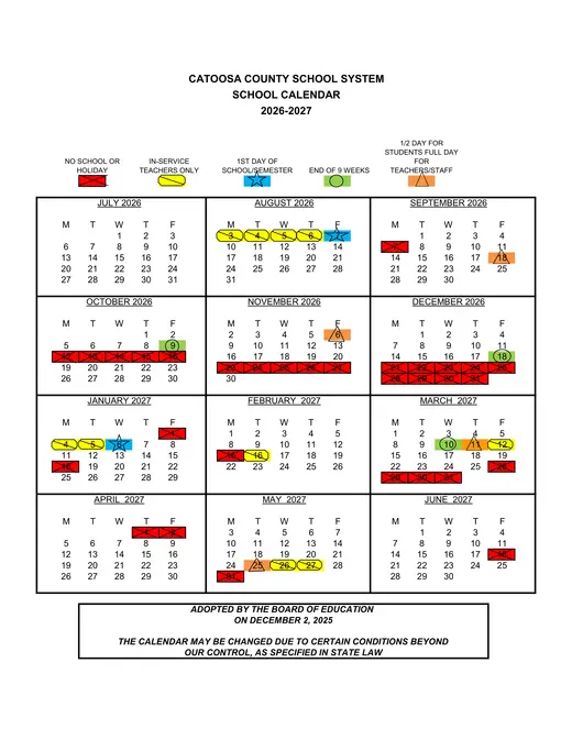 Catoosa County School System 2026–2027 Academic Calendar