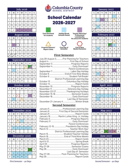 Columbia County School District 2026–2027 Academic Calendar