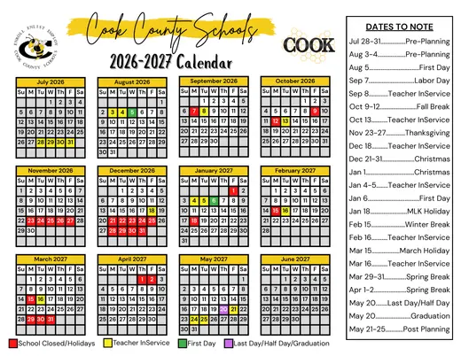 Cook County Schools 2026–2027 Academic Calendar