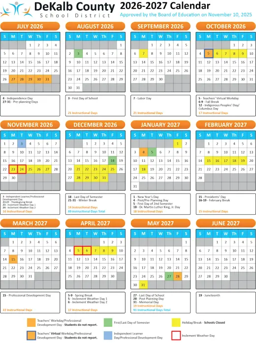 DeKalb County School District 2026–2027 Academic Calendar Page 2