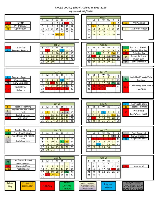 Dodge County Schools 2025–2026 Academic Calendar