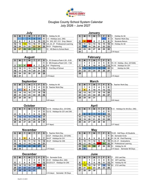 Douglas County School System 2026–2027 Academic Calendar