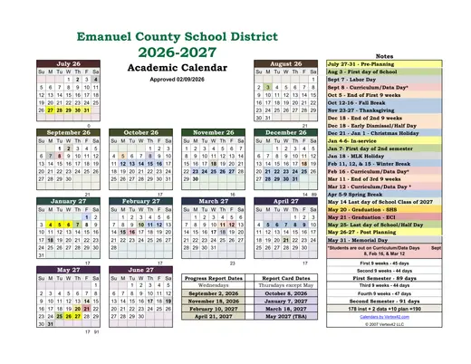 Emanuel County School District 2026–2027 Academic Calendar