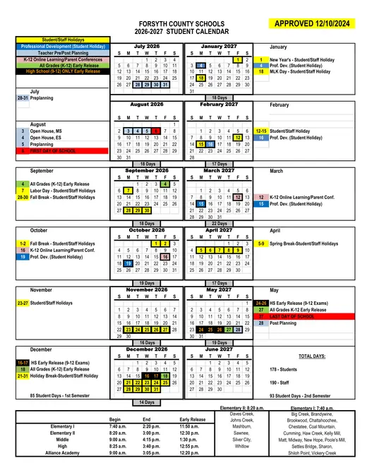 Forsyth County Schools 2026–2027 Academic Calendar