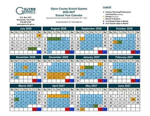 Glynn County School System 2026–2027 Academic Calendar