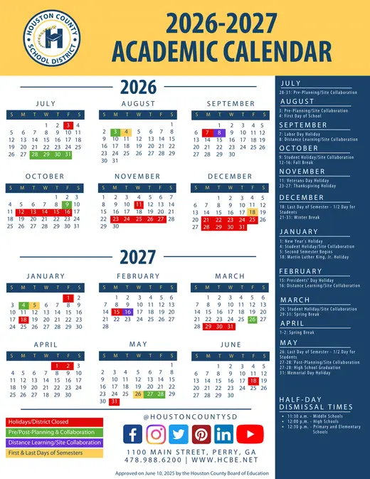 Houston County School District 2026–2027 Academic Calendar