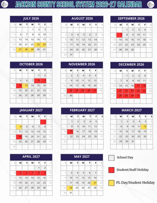 Jackson County School System 2026–2027 Academic Calendar