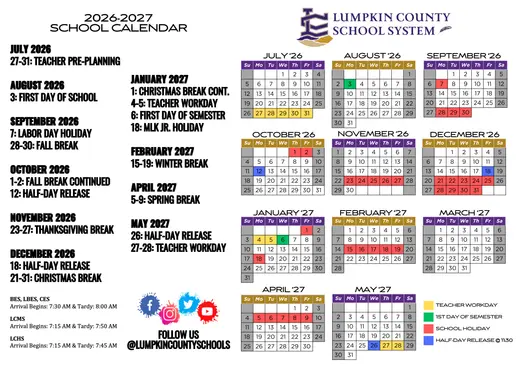 Lumpkin County School System 2026–2027 Academic Calendar