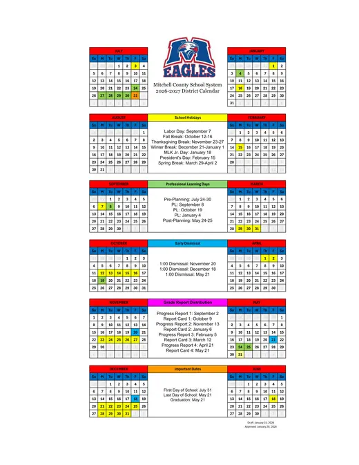 Mitchell County School System 2026–2027 Academic Calendar