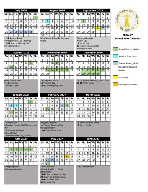 Muscogee County School District 2026–2027 Academic Calendar