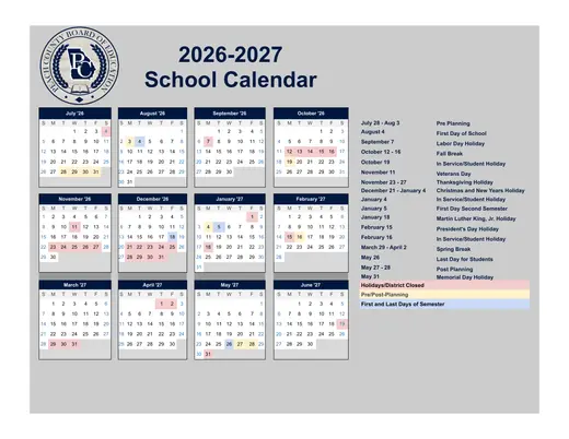 Peach County Board of Education 2026–2027 Academic Calendar