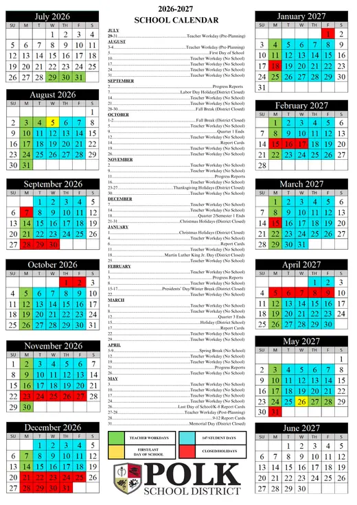 Polk School District 2026–2027 Academic Calendar