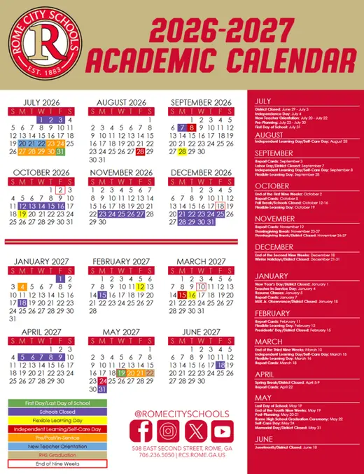 Rome City Schools 2026–2027 Academic Calendar
