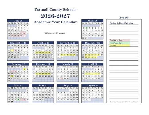 Tattnall County Schools 2026–2027 Academic Calendar