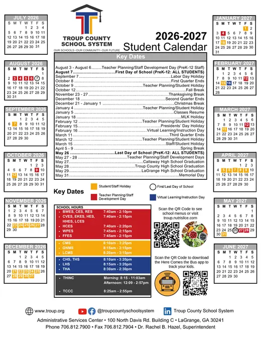 Troup County School System 2026–2027 Academic Calendar