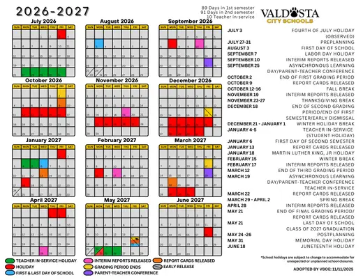 Valdosta City Schools 2026–2027 Academic Calendar