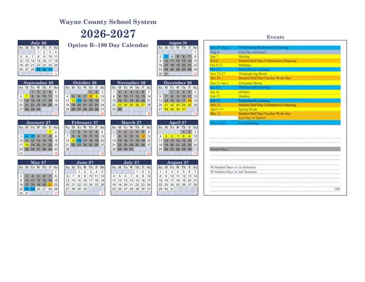 Wayne County School System 2026–2027 Academic Calendar