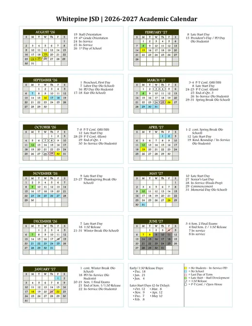 Whitepine JSD 2026–2027 Academic Calendar