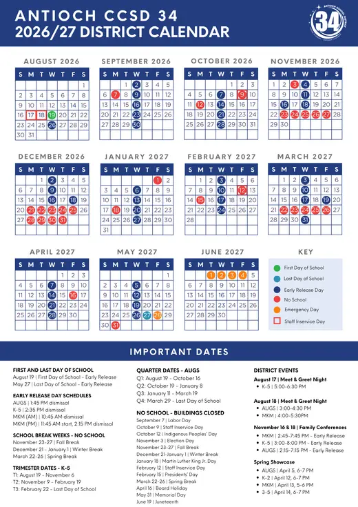 Antioch CCSD 34 2026–2027 Academic Calendar
