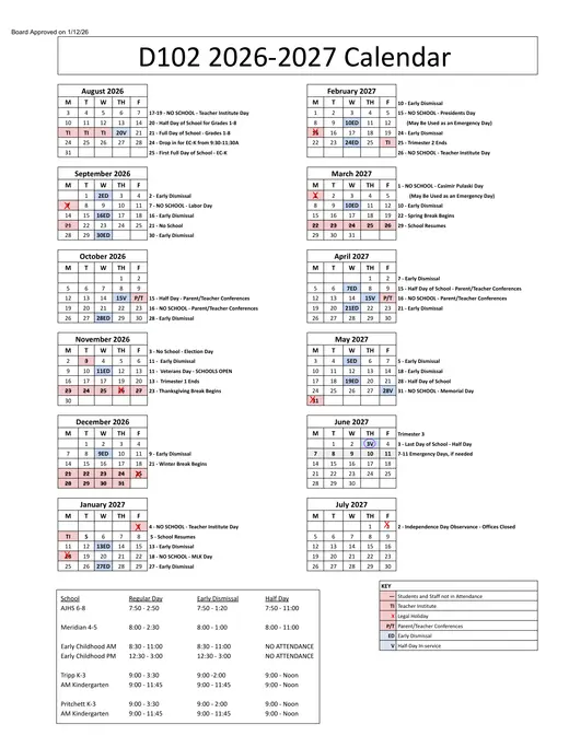 Aptakisic-Tripp Community Consolidated School District 102 2026–2027 Academic Calendar