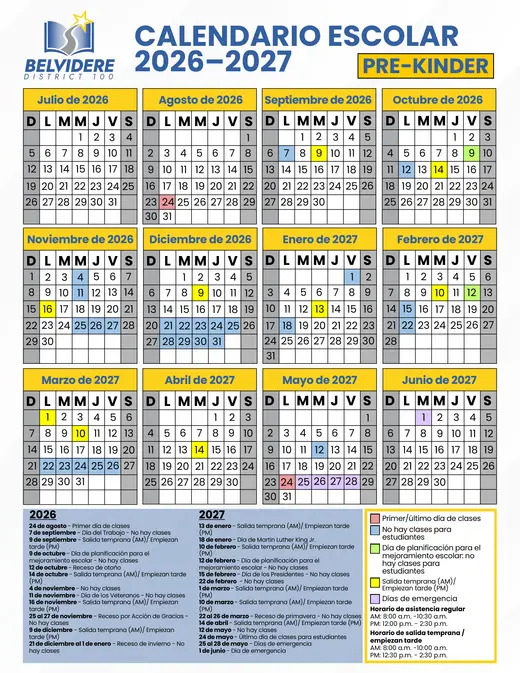Belvidere District 100 2026–2027 Academic Calendar Page 4