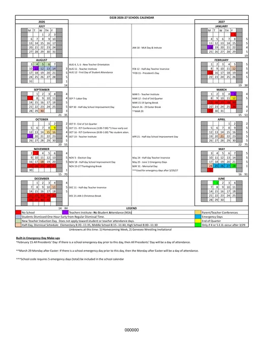 Bremen Community High School District 228 2026–2027 Academic Calendar