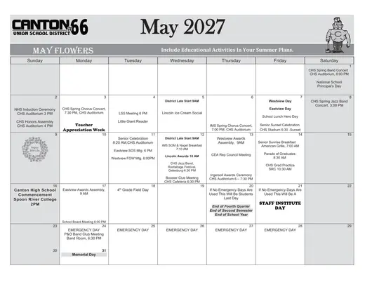 Canton Union School District #66 2026–2027 Academic Calendar Page 5