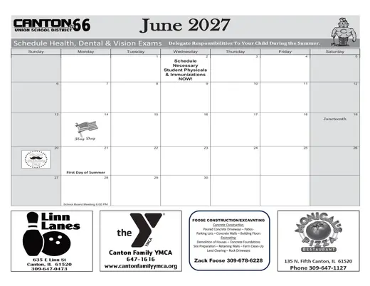 Canton Union School District #66 2026–2027 Academic Calendar Page 6