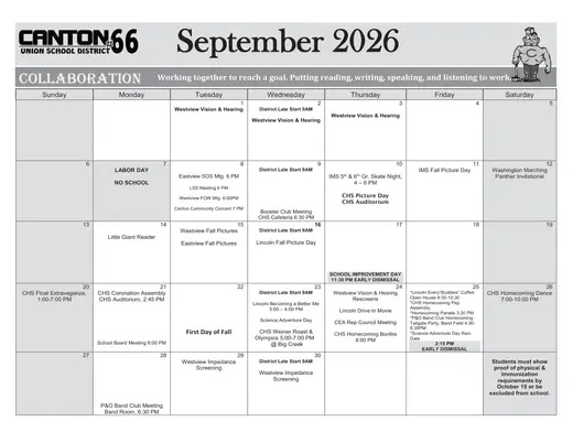 Canton Union School District #66 2026–2027 Academic Calendar Page 16