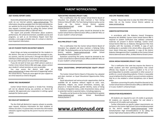 Canton Union School District #66 2026–2027 Academic Calendar Page 20