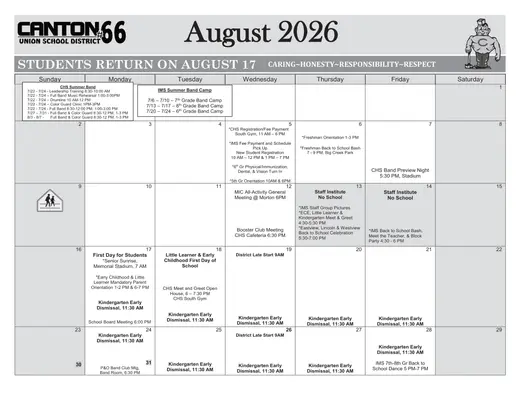 Canton Union School District #66 2026–2027 Academic Calendar Page 24