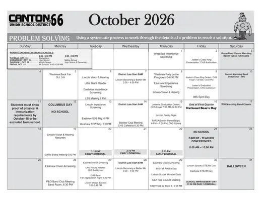 Canton Union School District #66 2026–2027 Academic Calendar Page 26