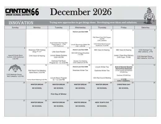Canton Union School District #66 2026–2027 Academic Calendar Page 30