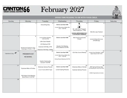 Canton Union School District #66 2026–2027 Academic Calendar Page 33